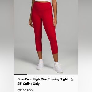 Lululemon Base Pace High-Rise 25” Running Tight Size 6 in Dark Red